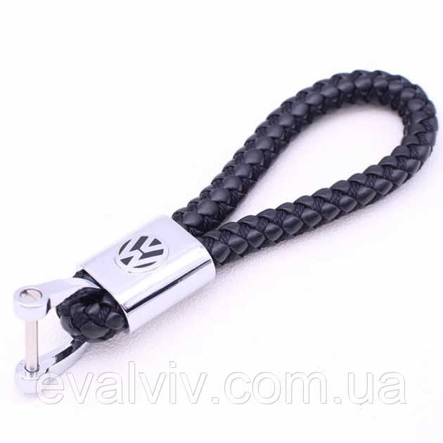 Шкіряний автомобільний брелок Volkswagen чорний, фото 1