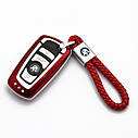 Шкіряний автомобільний брелок BMW червоний, фото 2