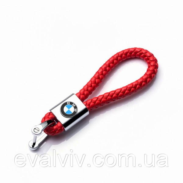 Шкіряний автомобільний брелок BMW червоний, фото 1
