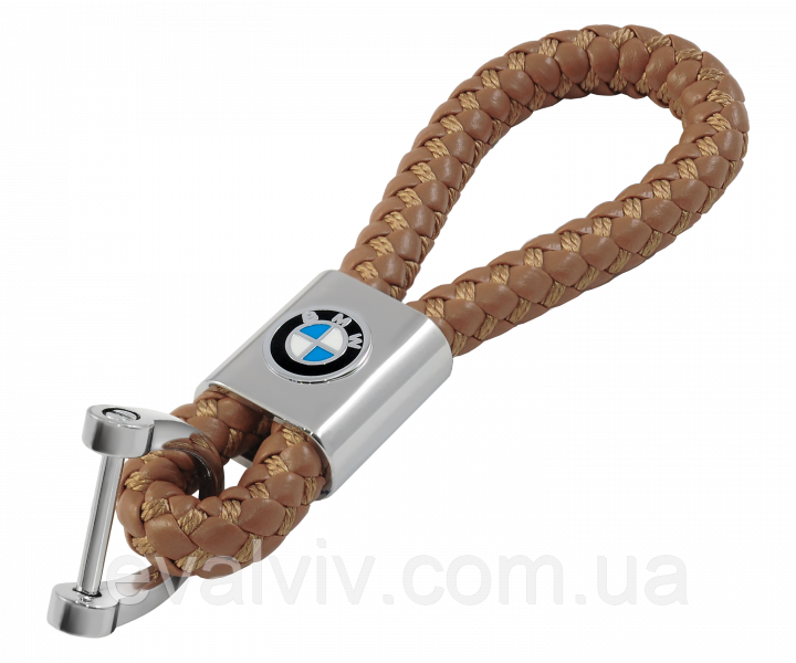 Шкіряний автомобільний брелок BMW коричневий, фото 1