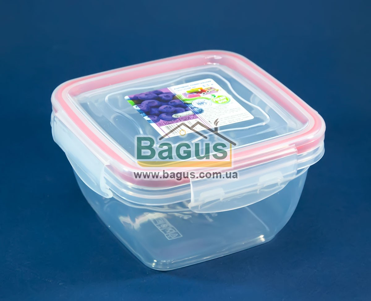 Ємність (судець) харчова 0,5 л 12,3х12,3х6,8 см пластикова (кришкою із затискачами) Fresh Box Квадратний Ал-Пластик