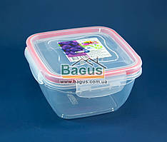 Ємність (судець) харчова 0,9 л 14х14х8 см пластикова (кришкою із затискачами) Fresh Box Квадратний Ал-Пластик