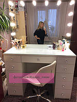 Стол для визажиста "Кристалл", гримерное зеркало с подсветкой,туалетный столик для макияжа, белый 1