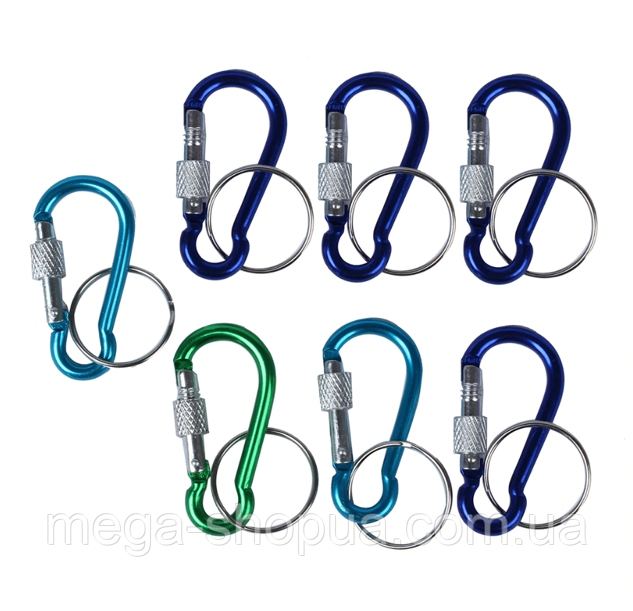 Карабін грушоподібний алюмінієвий похідний з муфтою 50 мм для ключів, сріблястий, фото 1