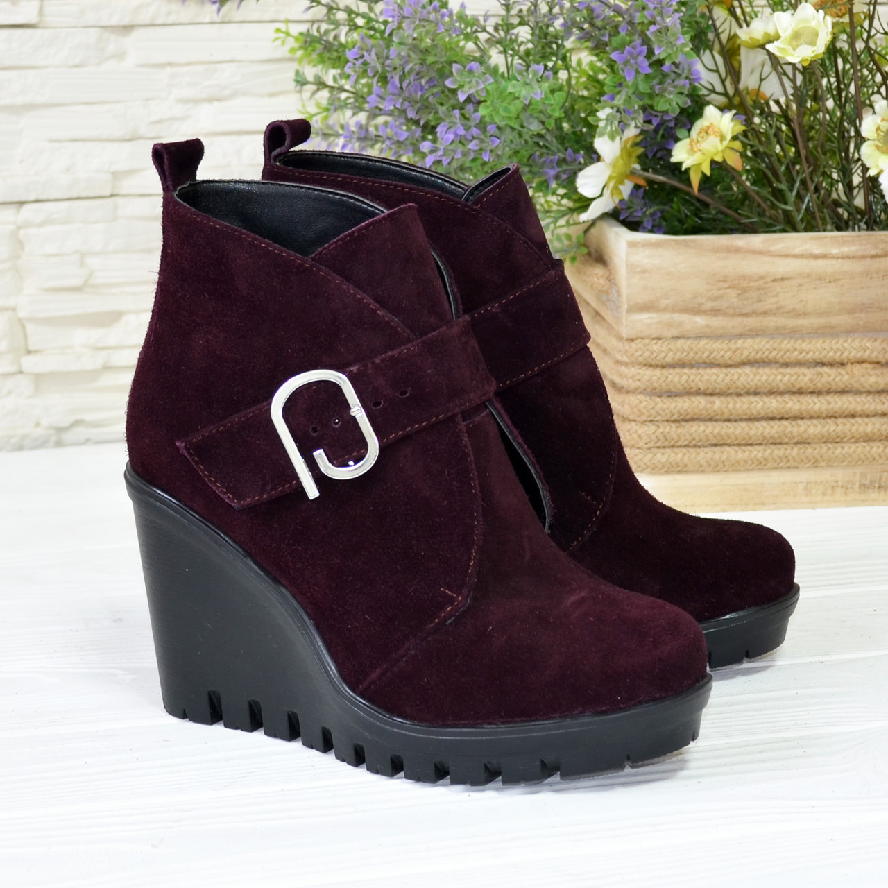 Замшеві черевики жіночі на високій платформі, колір фіолетовий, фото 1