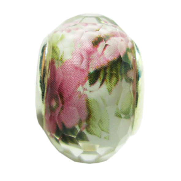 Намистина Шарм Граненна Півонія, Колір Втулки Срібло, Намистини для Браслетів, Матеріали для Виготовлення Прикрас, фото 1