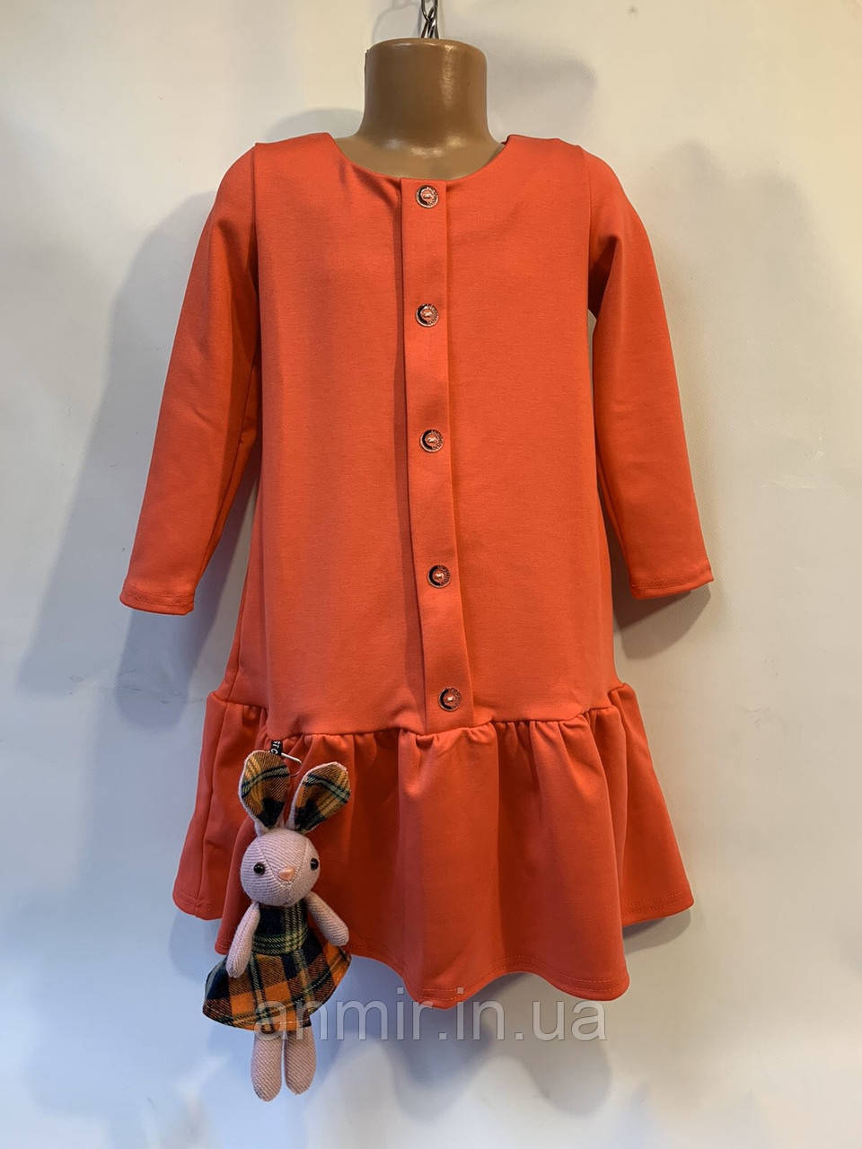 Дитяче плаття для дівчинки з іграшкою в карту 5-8 років, оранжевого кольору