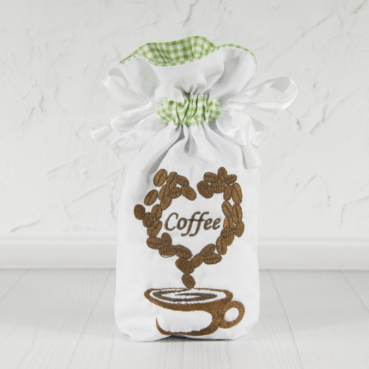 Мішечок для зберігання кави / подарунковий із зав'язками / чашка кави із серцем / ПП “Світлана – К”
