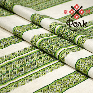 Зелена тканина з українським орнаментом Містраль