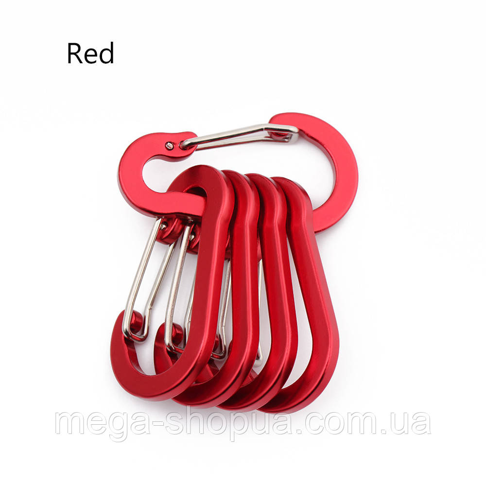 Карабін похідний грушоподібний алюмінієвий 50 мм (5 шт.) для ключів, брелока Червоний