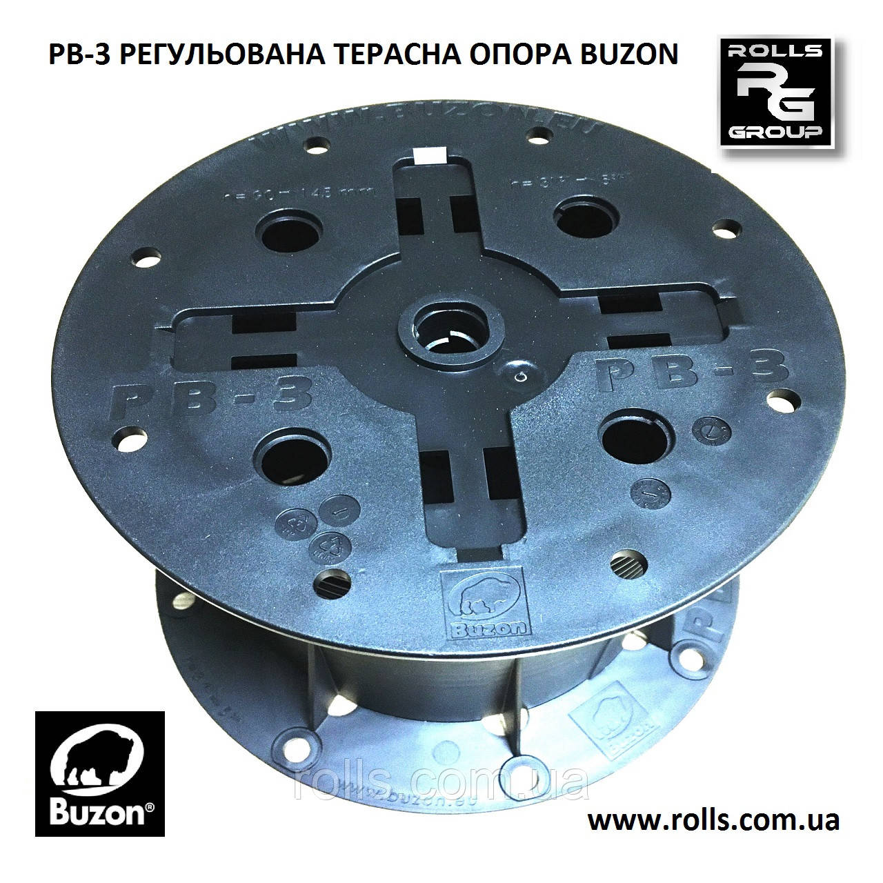 Buzon PB-3 Опора гвинтова h90-145мм, без коректора ухилу, терасна дошка, вимощення, керамограніт 20мм, фото 1