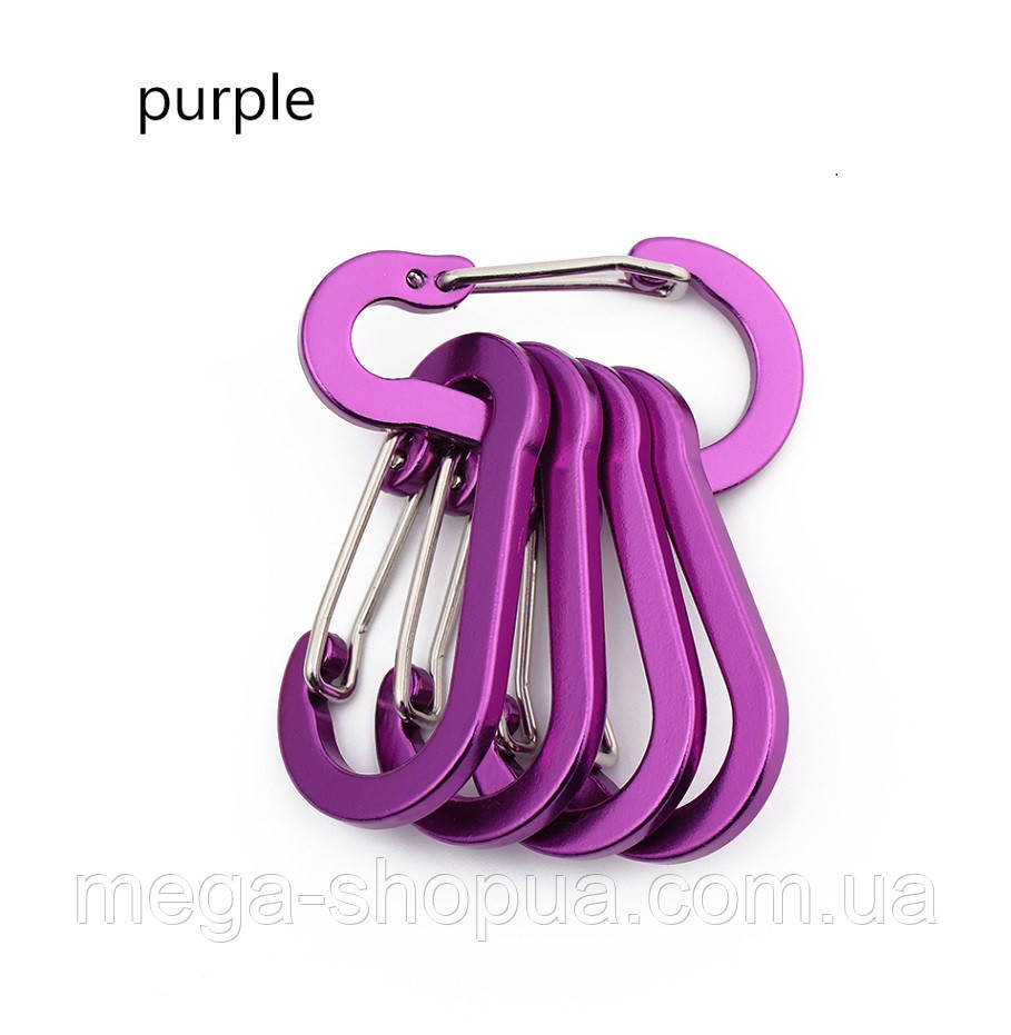 Карабін похідний грушоподібний алюмінієвий 50 мм (5 шт.) для ключів, брелока Фіолетовий, фото 1
