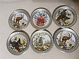 Порцелянові блюдця / підставки в олов'яної рамі Полювання, квіти, фото 2