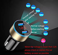 Автомобильное авто зарядное для телефона планшета 3в1 на 12-24V 3.1А 2 входа USB с LED экраном зарядне дисплей