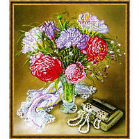 Вышивка схема бисером, Канва Цветы Натюрморт Букет цветов и жемчуг