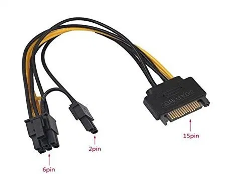 Перехідник товстий кабель 1x SATA 15 Pin -> 8(6+2) GPU PCI-E 18AWG