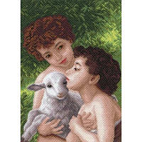 Вышивка пейзаж крестом , Матренин посад 1616 Канва природа Дети и овечка