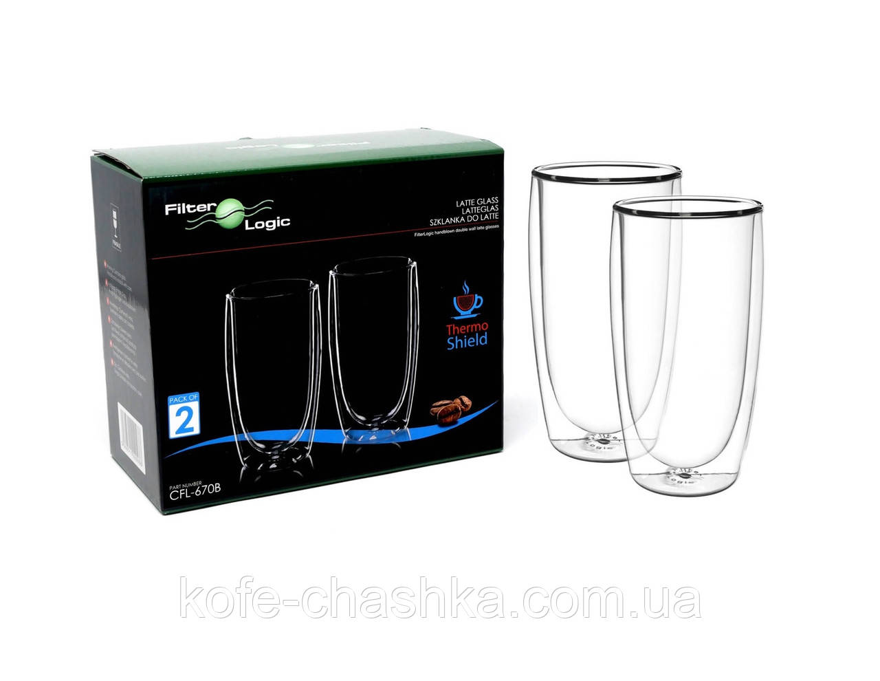 Термочашки FILTER LOGIC CFL-670B Набір склянок Лате LATTE (2 ШТ) 400 ML (мл) Скляни з подвійними стінками