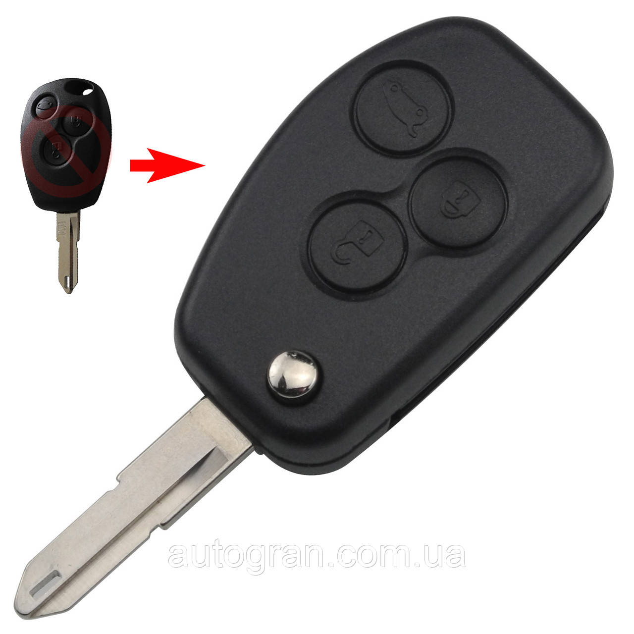 Ключ викидний Renault Trafic Clio Megane Kangoo Opel Vivaro 3 кнопки, фото 1