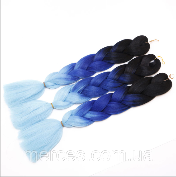 Канекалоновая коса омбре, чорний + синій + синій, фото 1