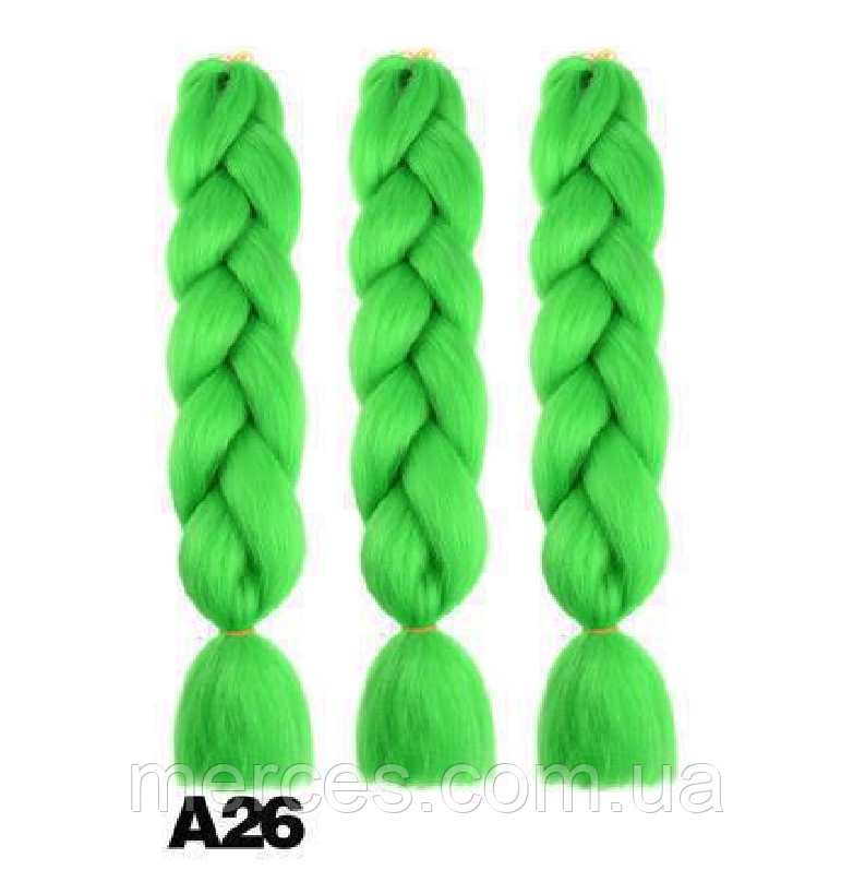Канекалон світлий зелений неон А26 однотонний коса 60см 100гр термостійкий для плетіння афро кісок дред брейдів, фото 1