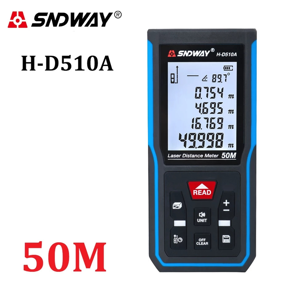 ЛАЗЕРНИЙ ДАЛЕКОМІР SNDWAY H-D510A лазерна рулетка до 50 метрів, електронний рівень АКБ