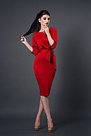 Женское облегающее красное платье длины миди с обёмными рукавами р44