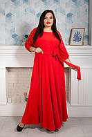 Праздничное женское красное платье с поясом больших размеров 52,54