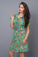 Красивое летнее женское шифоновое платье с рубашечным воротником бирюзовое 48-50 и 50-52