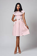 Нарядное летнее женское платье миди с кожаным поясом пудровое - розовое 46, 48, 50