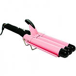 Потрійна плойка Gemei GM 1956 Рожева, фото 4