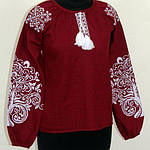 Вишита блуза Ольга вишневий льон із білою вишивкою, фото 3