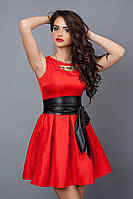 Короткое красное женское платье для торжества с поясом размер 44, 46