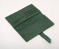 Жіночий шкіряний гаманець портмоне з кишенею для карток і копійок на кнопці лонгер зелене Promo ручної роботи