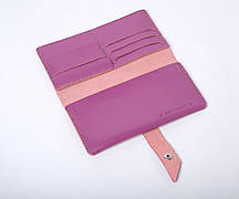 Жіночий шкіряний гаманець портмоне з кишенею для карток і копійок на кнопці лонгер бузкове Promo ручної роботи