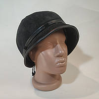 Женская замшевая шляпа с полями черного цвета. Колокольчик 55-56