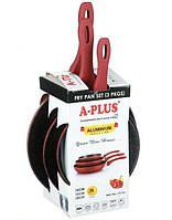 Набір сковорідок з мармуровим покриттям A-Plus 1741 червоний, 3 шт