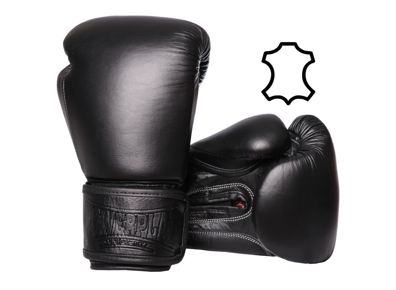 Боксерські рукавиці PowerPlay 3014 Чорні [натуральна шкіра] 14 унцій