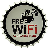 Металлическая табличка / постер "Здесь Доступен Бесплатный Wi-Fi / Free Wi-Fi Available Here" 35x35см