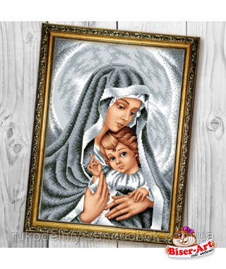Схема для вишивки бісером Бисер-Арт Мадонна з немовлям в срібних тонах (В601), фото 1