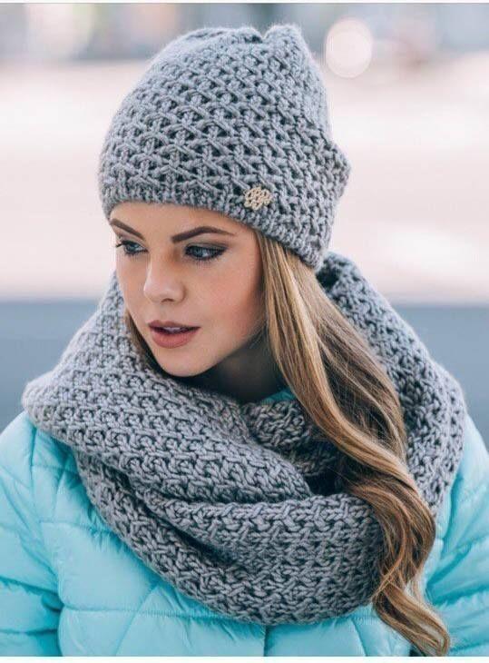 Зимовий жіночий комплект "Денвер" (шапка і шарф-снуд) Світло-серий