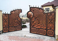 Кованые распашные ворота с поликарбонатом, код: 01057