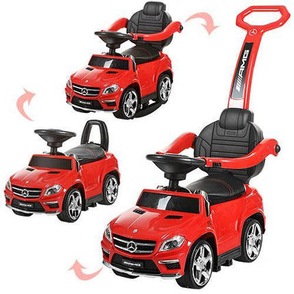 Толокар каталка Mercedes з батьківською ручкою + акумулятор (Червоний - SX1578-3), фото 1