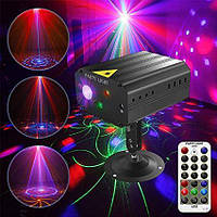 Лазерный проектор светодиодный с цветомузыкой (36 шаблонов) +пульт