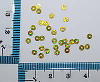 Пайетки круглые с отверстием. Цвет - золото голограмма, Ø - 3мм, уп/20 грамм. №106