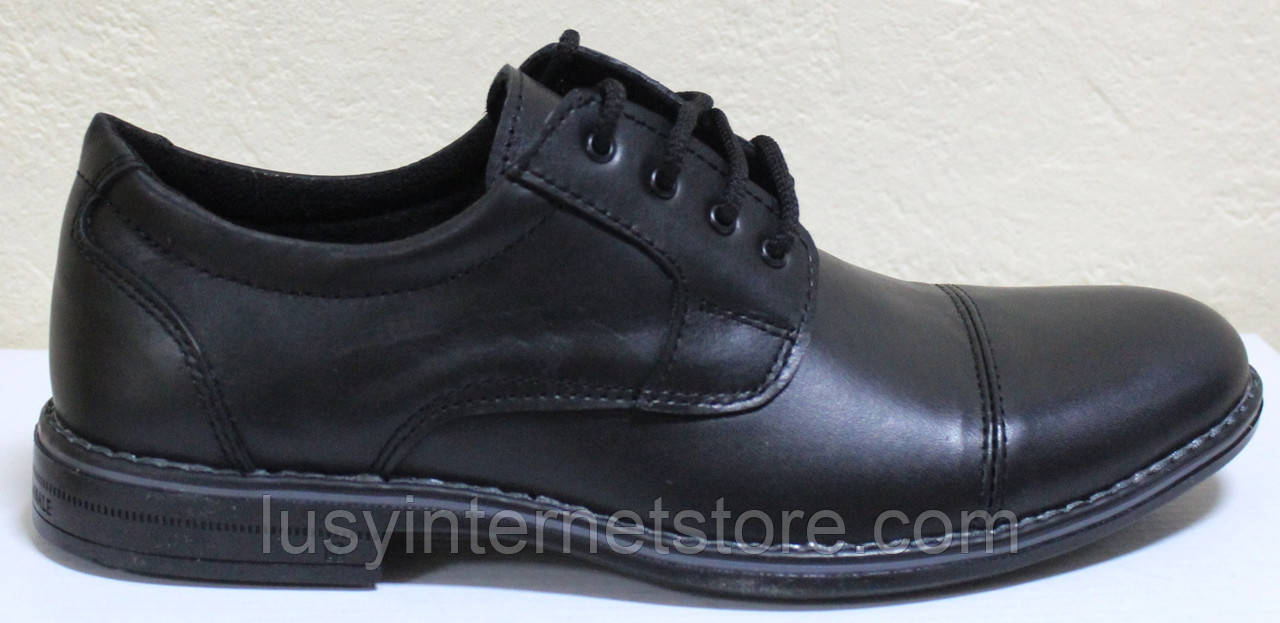 Чоловічі класичні шкіряні чорні туфлі на шнурках від виробника модель АМ40КШ, фото 1