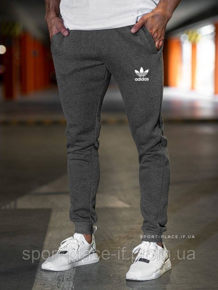 Чоловічі спортивні штани Adidas (Адидас) темно-сірі на манжетах (чолові штани штанів джогери)