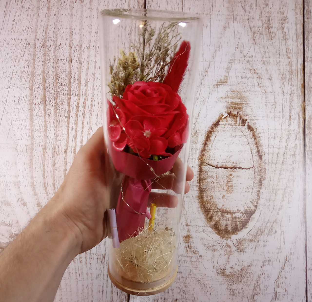 Роза в колбе с Led подсветкой красная, ночник, романтический подарок (Реальные фото!) - фото 1 - id-p1102319747