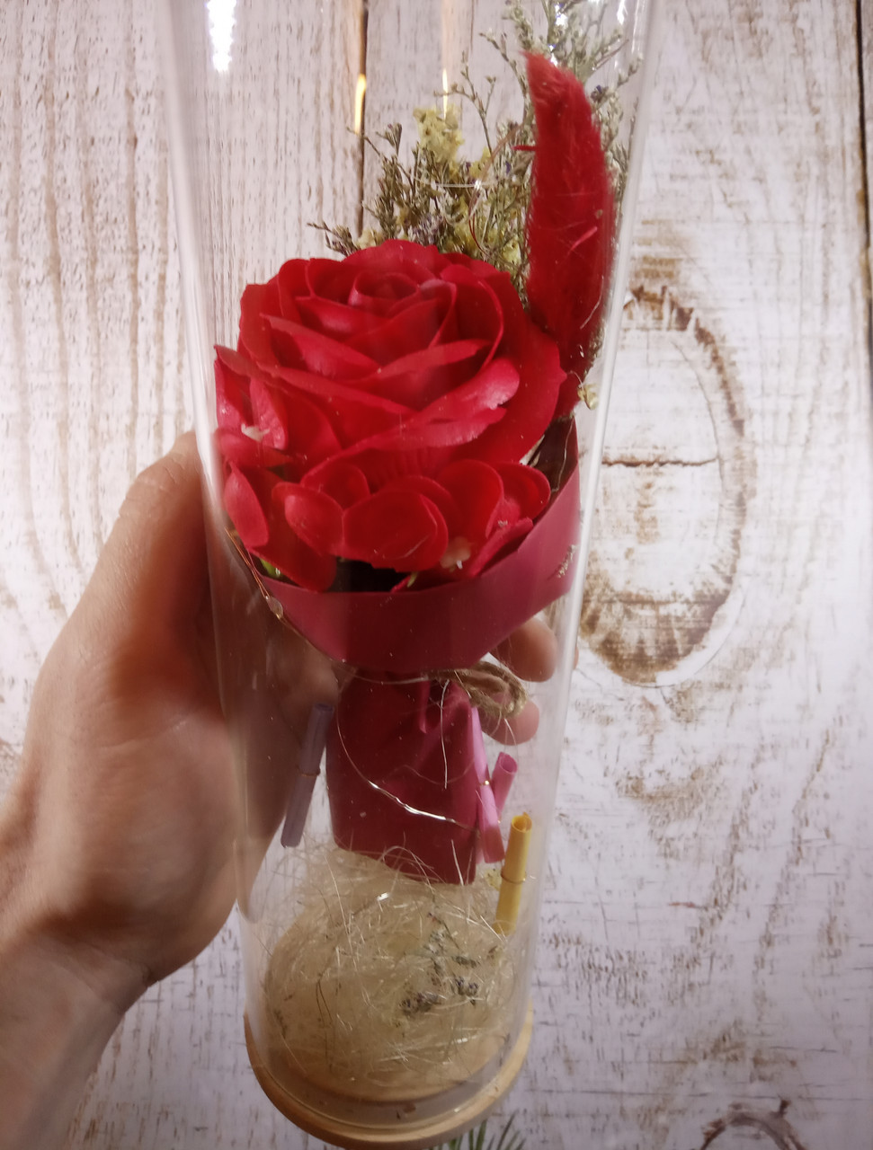Роза в колбе с Led подсветкой красная, ночник, романтический подарок (Реальные фото!) - фото 2 - id-p1102319747