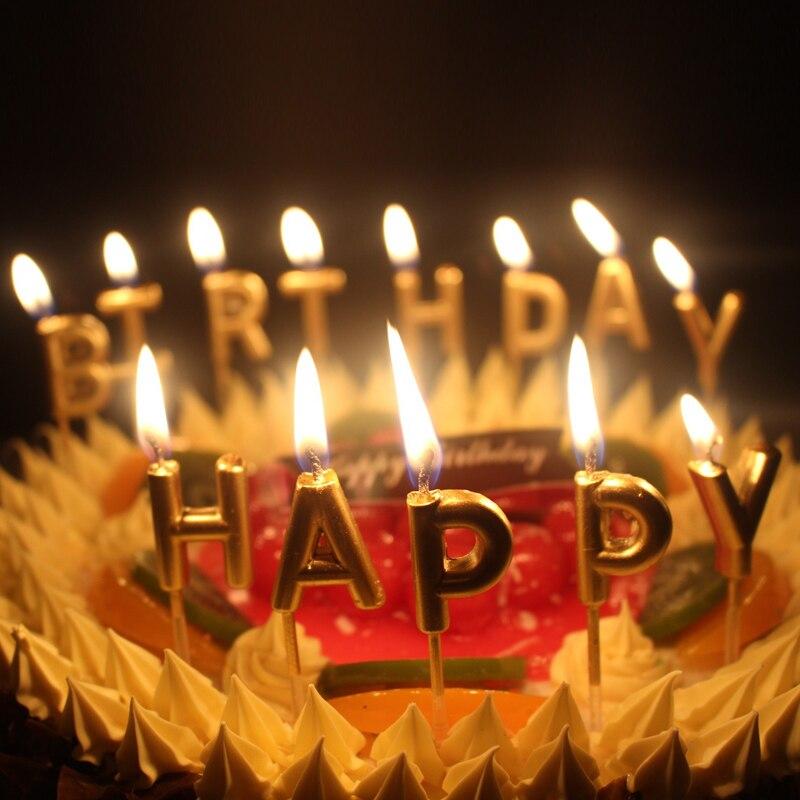 Набір золотих свічок у торт букви happy birthday на день народження 37914